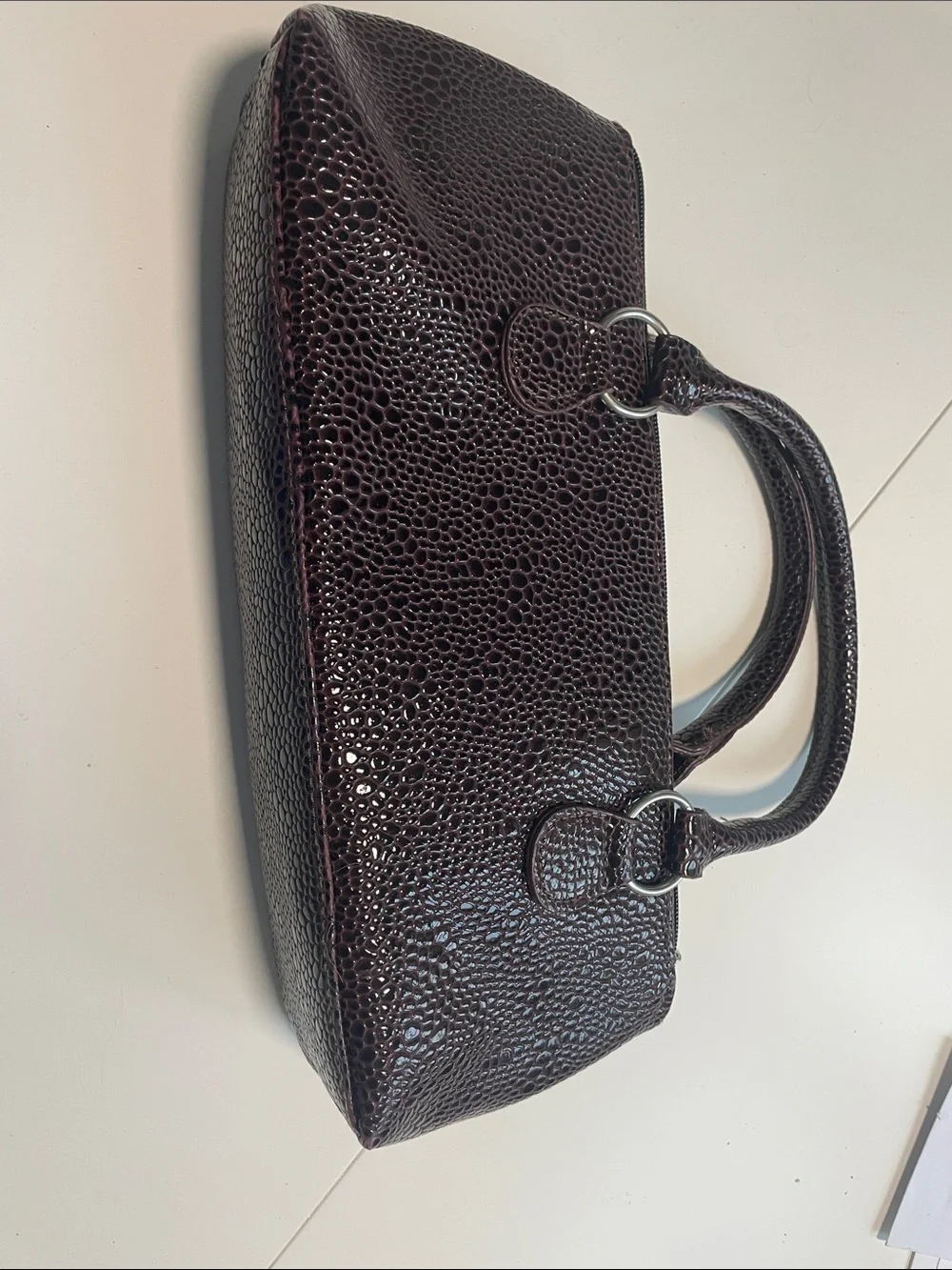 Wine Bag Deep Burgundy Croc-Embossed Leather